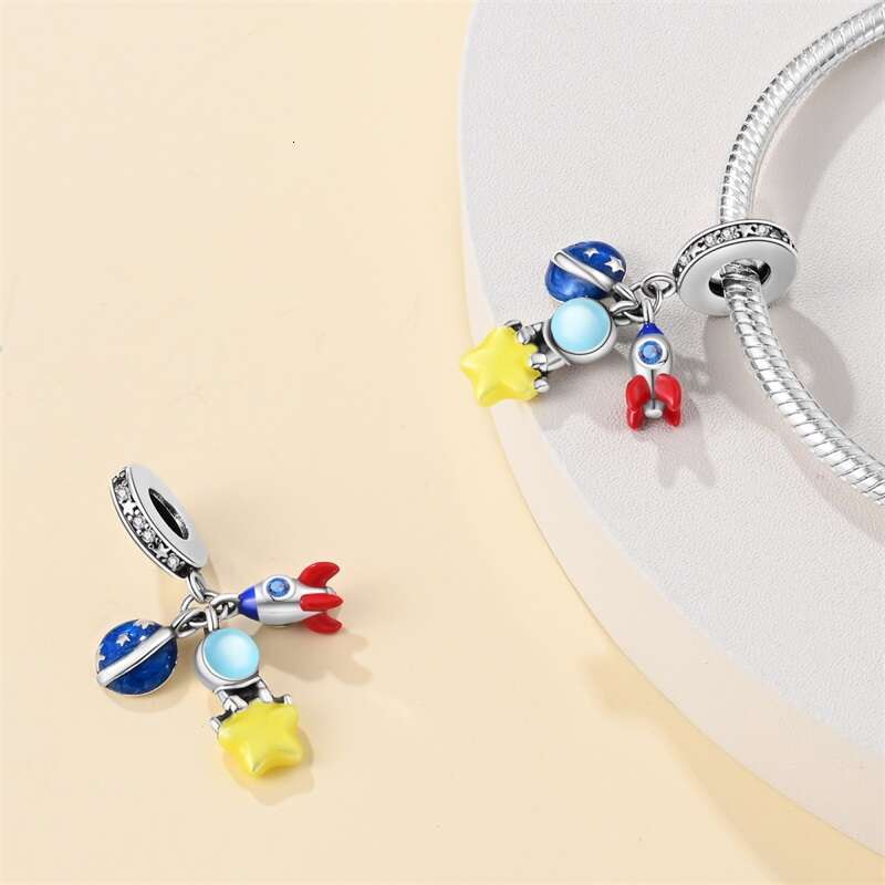 925 Sterling Silver Astronaut Rocket Outer Space Star Charms Beads Fit Original Bracelets Fine DIY Jewelry Gift