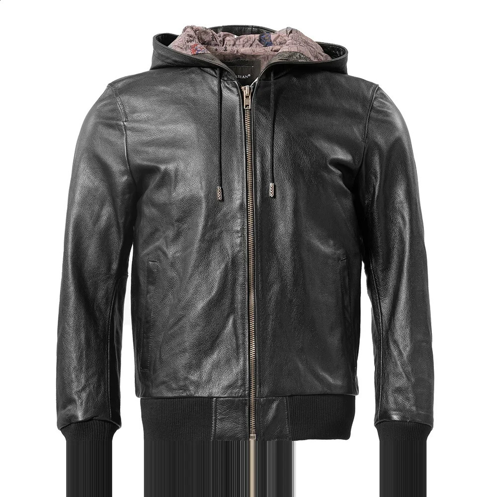 Mens leather jacket hoodie soft natural denim genuine mens clothing spring and autumn free delivery 240913