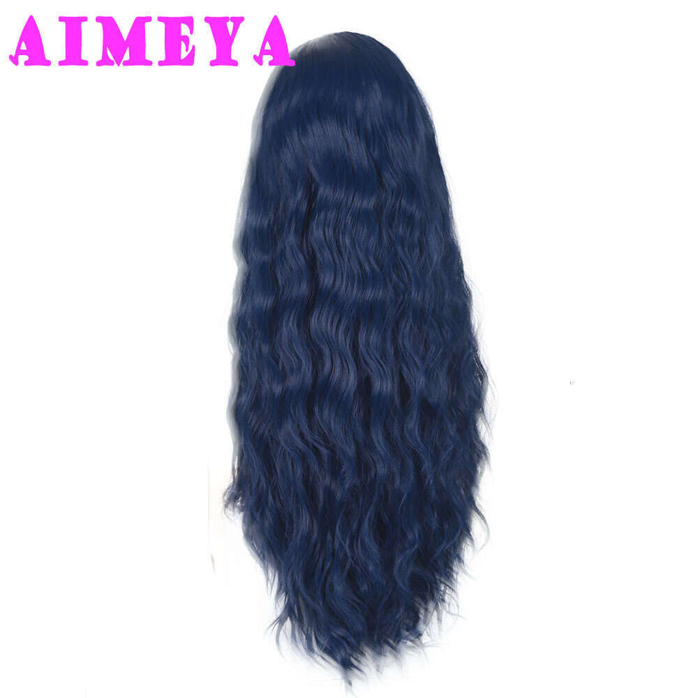 AIMEYA Dark Blue Loose Curly Long Synthetic Lace Front Wigs Natural Wave Hair Daily Use Cosplay Wig Heat Resistant