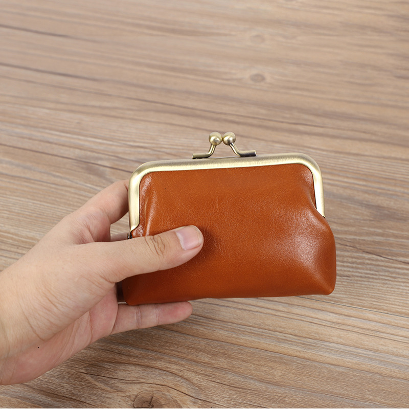2024 New Change Head Layer Oil Wax Skin Mini Storage Mouth Gold Coin Bag Genuine Leather Zero Wallet