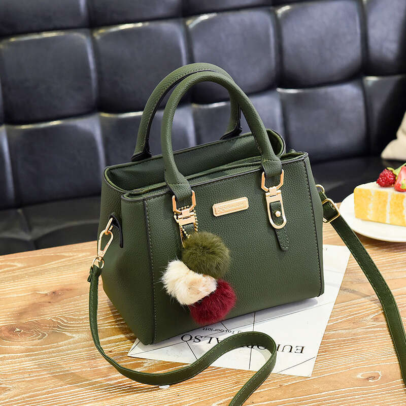 AMZZ 2024 New Fashion One Shoulder Small Double Layer Large Capacity Plush Ball Handheld Diagonal Straddle Women's Bag