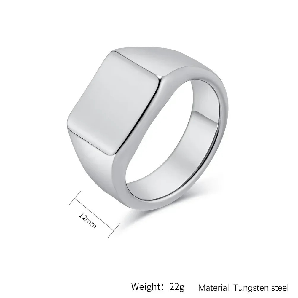 tungsten carbide Signet mens flat band ring never fading or rusting 240911