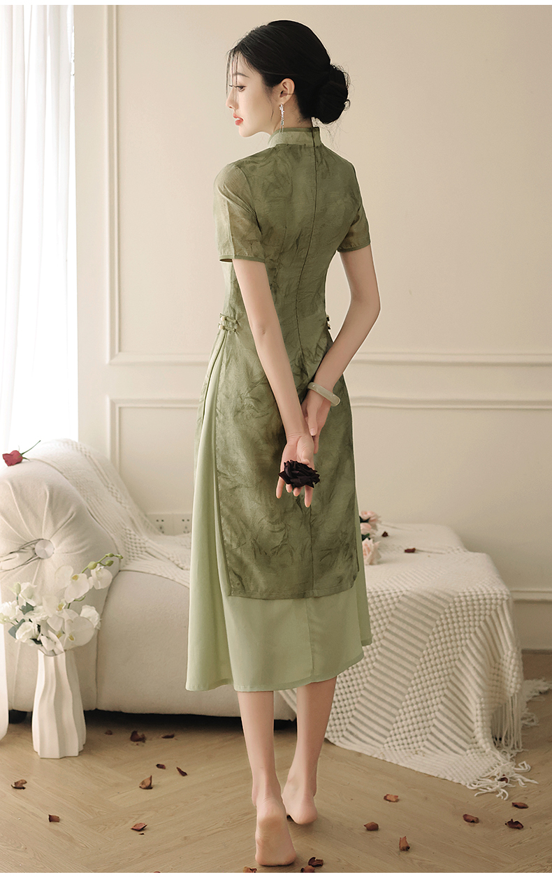 New Hanfu Style Green Qipao High Quality Chinese Cheongsam Dress