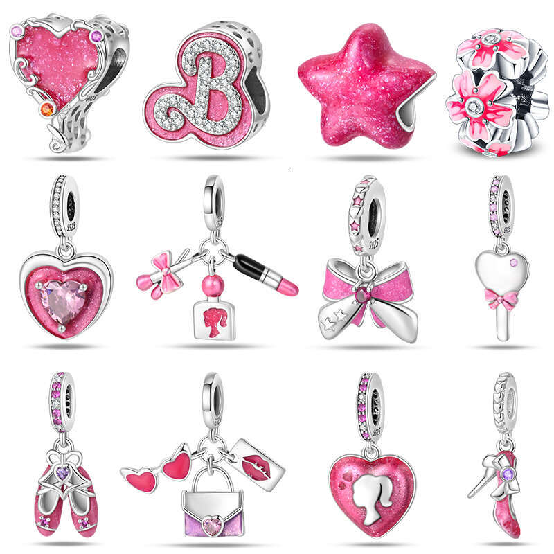 925 Sterling Silver Fashion Princess Pink Bow Charms Beads Fit Original Bracelets DIY Jewelry Anniversary Gifts