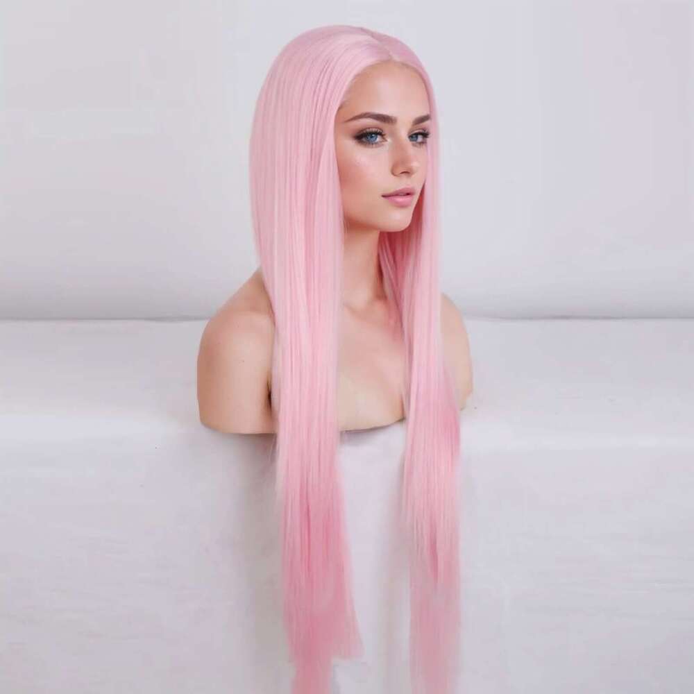 Synthetic Wigs Long Straight Pink Cosplay For Women Heat Resistant Fiber Lace Front Wig Glueless Pre Plucked Haire