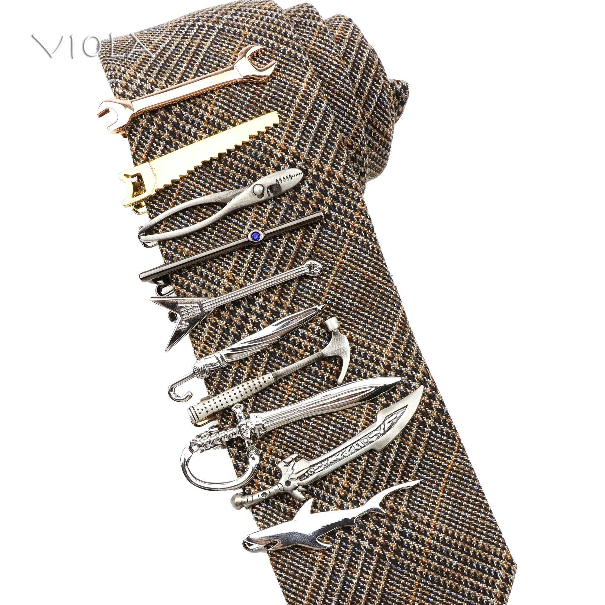 Sword bass umbrella pin saw axe wrench mens cool luxury clip stainless steel metal clip tie mens neck buckle gift accessories W240914