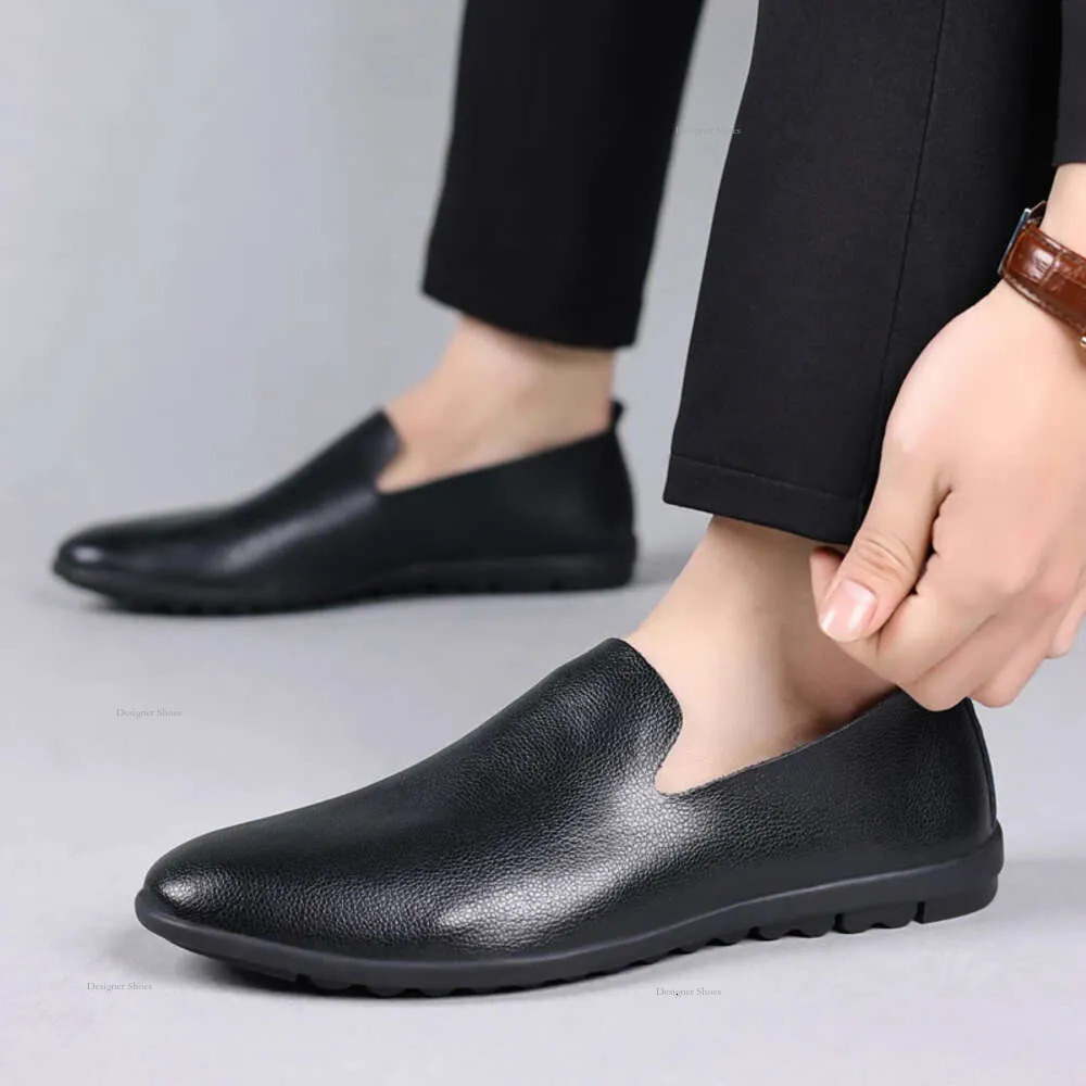 Casual Loafers Men Comfortable Lightweigh Walking Footwear High Quality Black Flat Breathable Slip On Male Leather Shoes