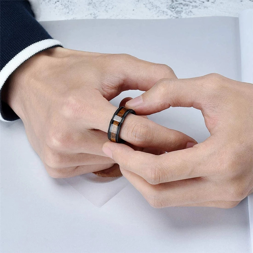 Fashion 8mm Black Tungsten Wedding Ring For Men Women Koa Wood Inlay Steel Engagement Rings Punk Mens Anniversary Jewelry Gifts 240906