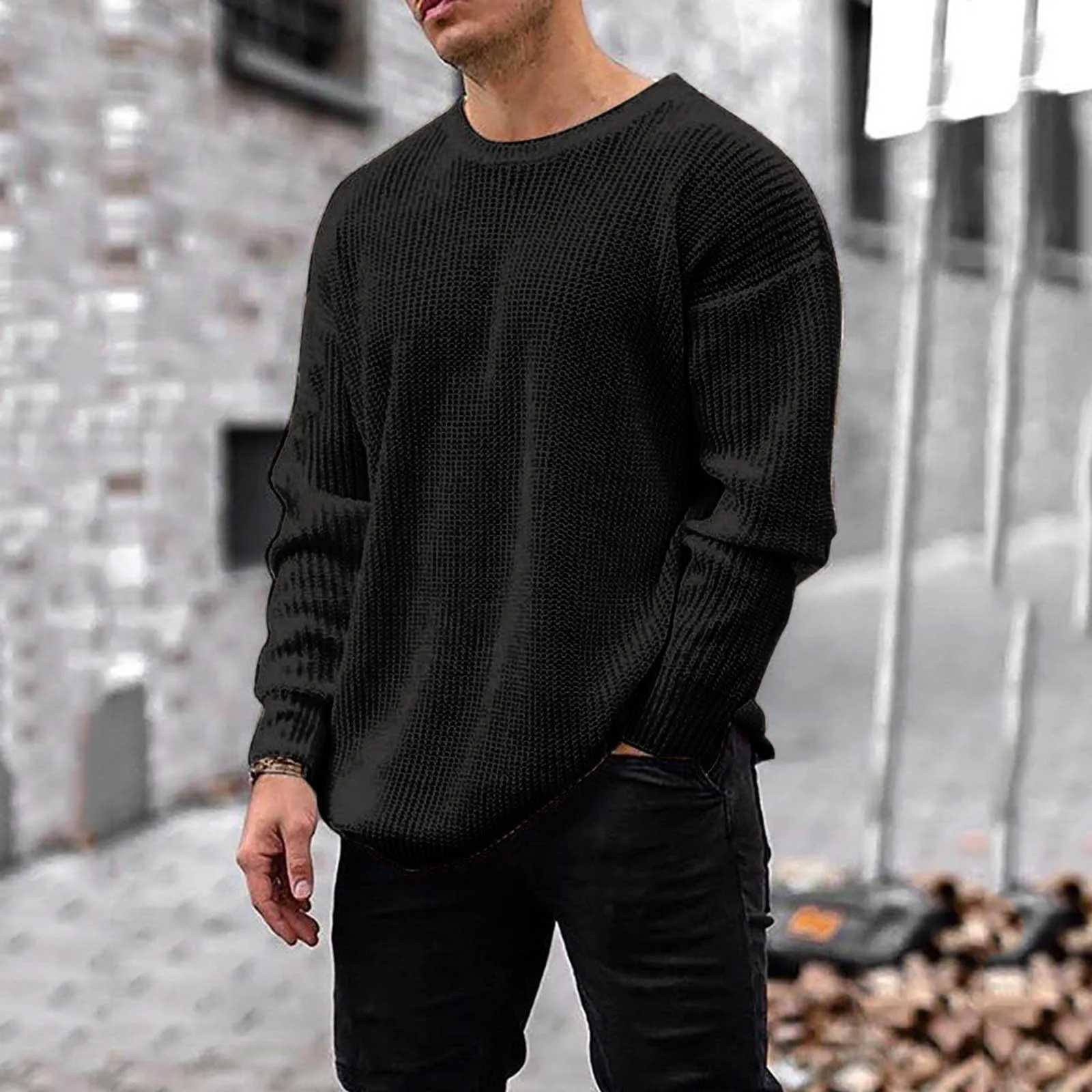 Men Autumn Winter Long Sleeve Solid Sweater Loose Cotton Sweater Pullovers Men High Elasticity Fashion Male Pullover Z240921