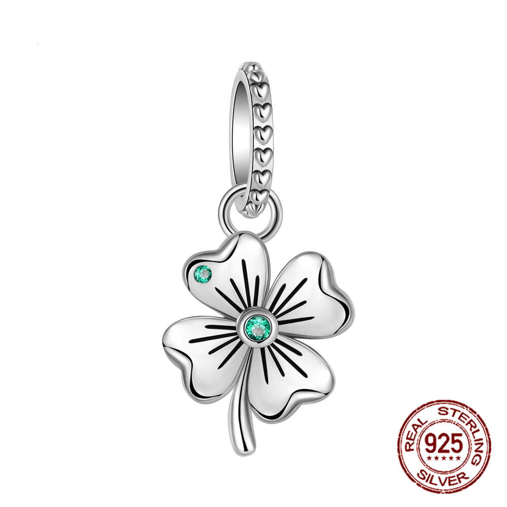 925 Sterling Silver Green Series Four Leaf Clover Lucky Butterfly Pendant Fit Original Bracelet Charm Beads DIY Jewelry