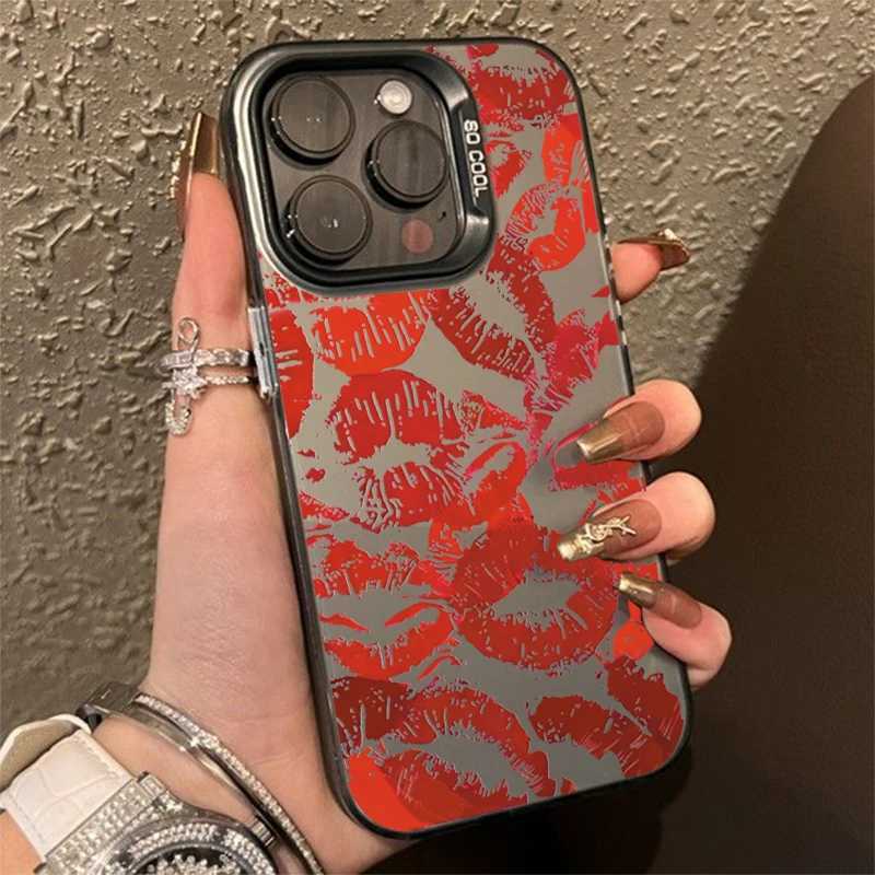 Sexy Girl Red Lips Electroplate Silver IMD Phone Case For iPhone 15 16 Pro Max 14 13 12 11 XR XS 7 8 Plus Shockproof Back Cover P240914