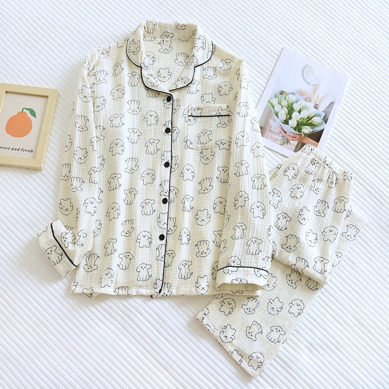Women's 100% Cotton Plus Size Cute Dog Print Long Sleeved Pants Winter Women Pamas Loungewear Autumn Sleepwear