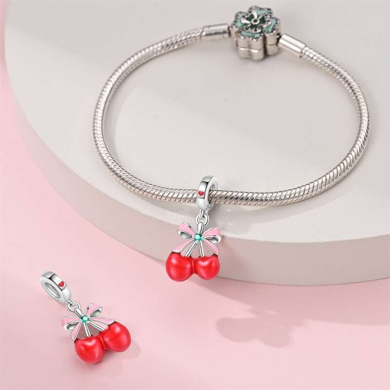 New 925 Sterling Silver Strawberry Cake Afternoon Tea Dessert Charms Beads Fit Original Bracelets DIY Jewelry