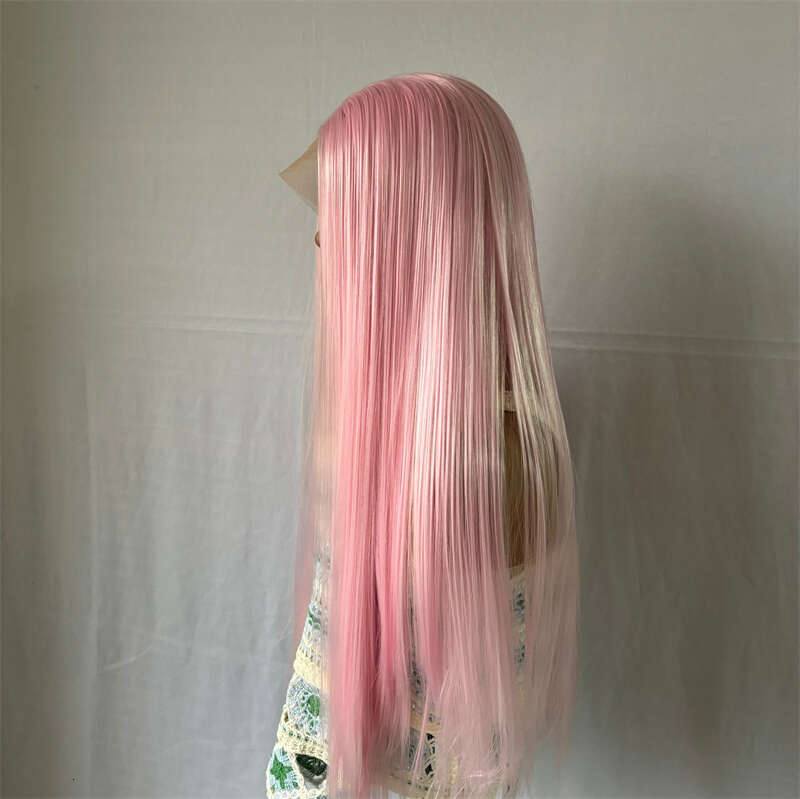 Synthetic 30 Inch Super Long Straight Hair HD Transparent Lace Wig Pink Blonde Cospaly Wigs For Woman