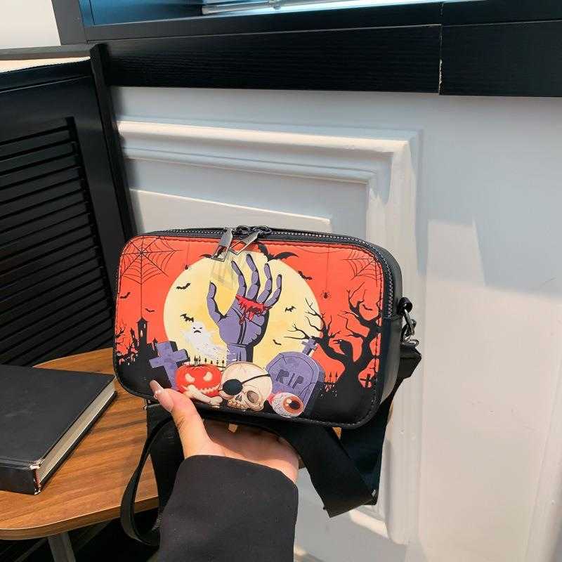 CMM Trendy Halloween Printed Small Square Bag Niche Design Shoulder Bag Personalized Diagonal Cross Bag Womens Bag