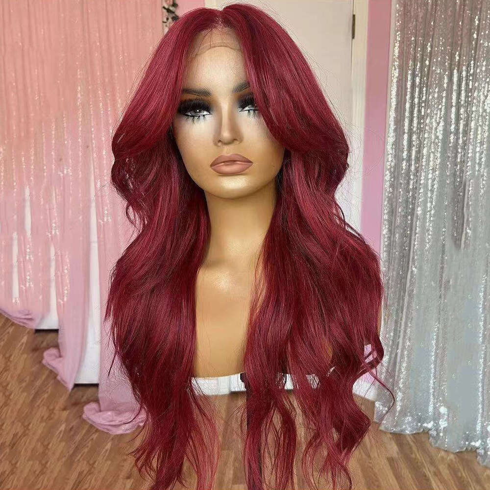 AIMEYA Red Lace Front For Women Girls Long Wave Bury Wigs Heat Resiatant Synthetic Hair Daily Use Cosplay Wig