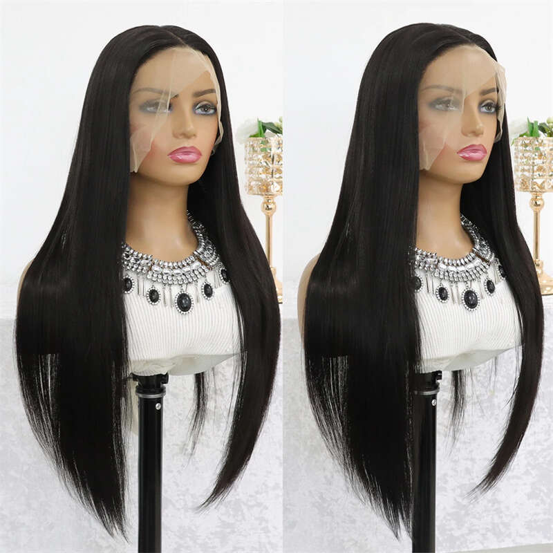 Natural Silky Straight Lace Front Wig 26Inch 180Density For Black Women With Baby Hair Glueless Synthetic Preplucked Daily