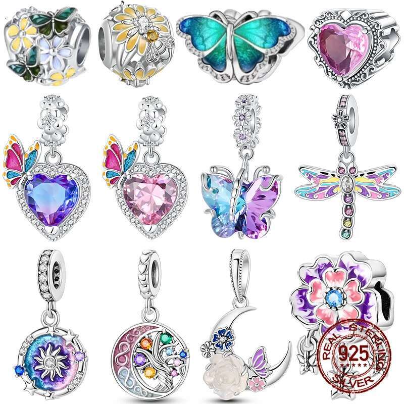 925 2024 Fashion Sterling Silver Spring Colorful Butterfly wers Charms Beads Fit Original Bracelets Fine DIY Jewelry