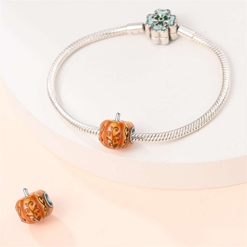 Autumn New 925 Sterling Silver Brown Maple Leaf Pumpkin Bee Charms Bead For Original Bracelets DIY Jewelry Warm Gift