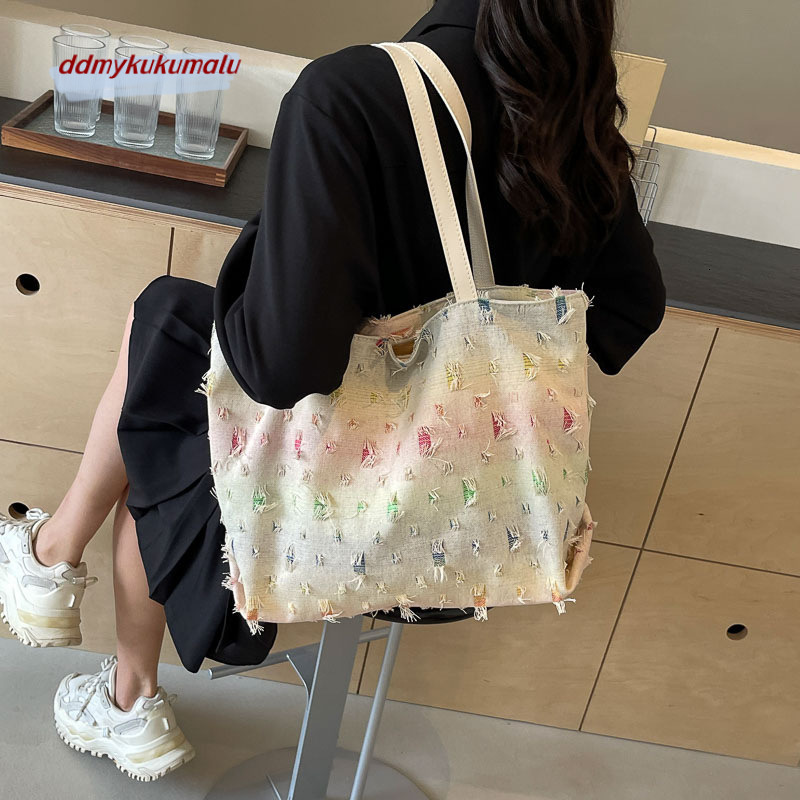Lazy style, color fantasy tote women's new fashion, large capacity, versatile, personalized commuting shoulder bag, trendy H7.22#20 kukumalu