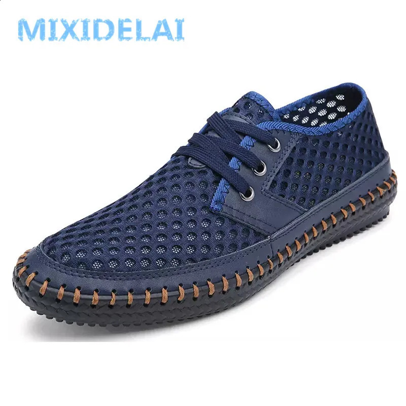 MIXIDELAI Big Size 38-48 Summer Breathable Mesh Men Casual Shoes For Comfortable Handmade Men Lace-Up Loafers Male Shoes 240909