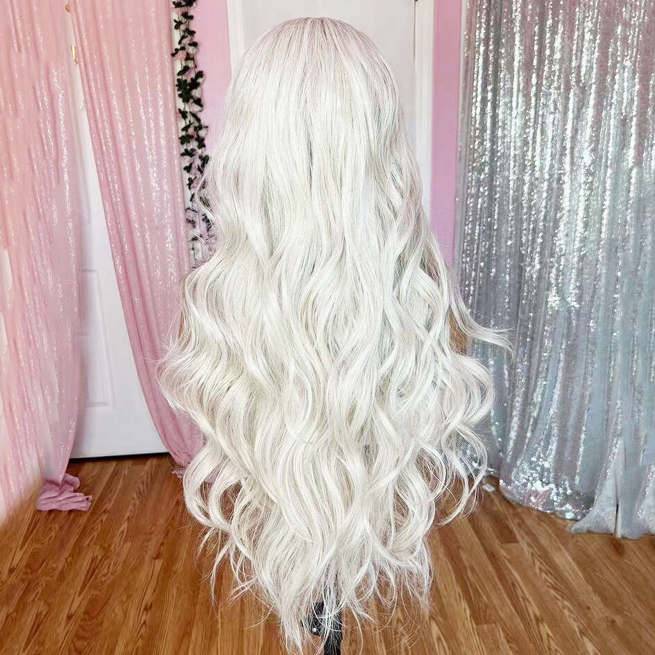 AIMEYA Platinum For Women Long Body Wave Lace Front Wigs Heat Resistant Synthetic Hair Blonde Wig Daiy Use Cosplay