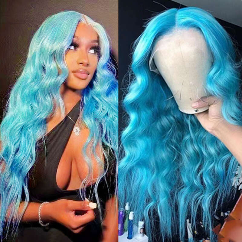 AIMEYA Blue Lace Front Wig Body Wave Wigs For Women Middle Part Synthetic Hair Heat Resistant Natural Haire