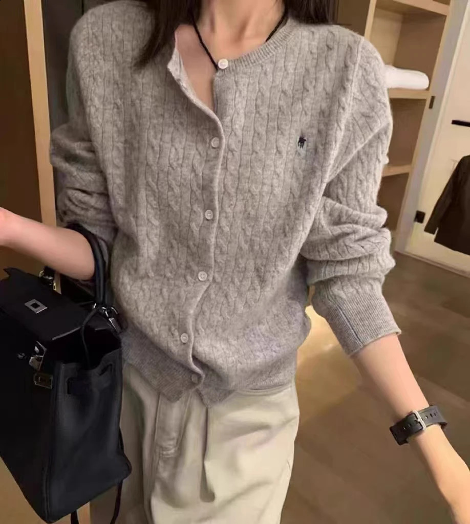 cashmere cardigan womens Oneck autumn and winter solid single chest 240912
