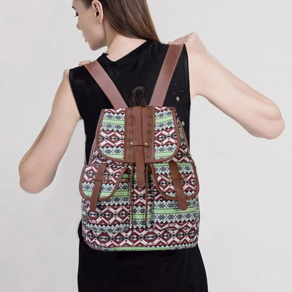Fashion Ethnic Style Pattern School Bags Canvas Large Capacity Backpack Bags Travel Backpack Student 240912