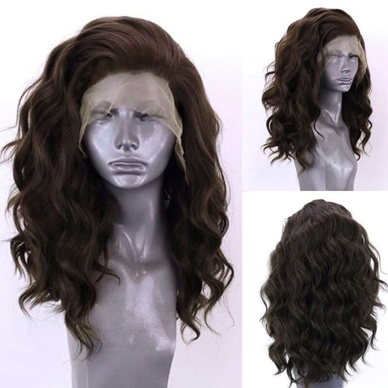 AIMEYA Brown Loose Beachy Wave Synthetic Lace Front For Women Free Part Pre Plucked Natural Looking Daily Wear Wigs