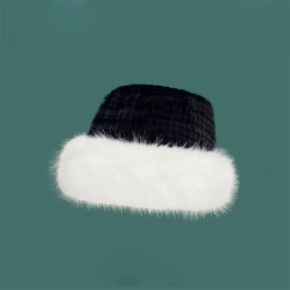 2023 Big Fluffy Faux Fur Bucket Hat for Women Plush Fisherman Warm Winter Thicken Cold Snowy Day Panama Cap 240906