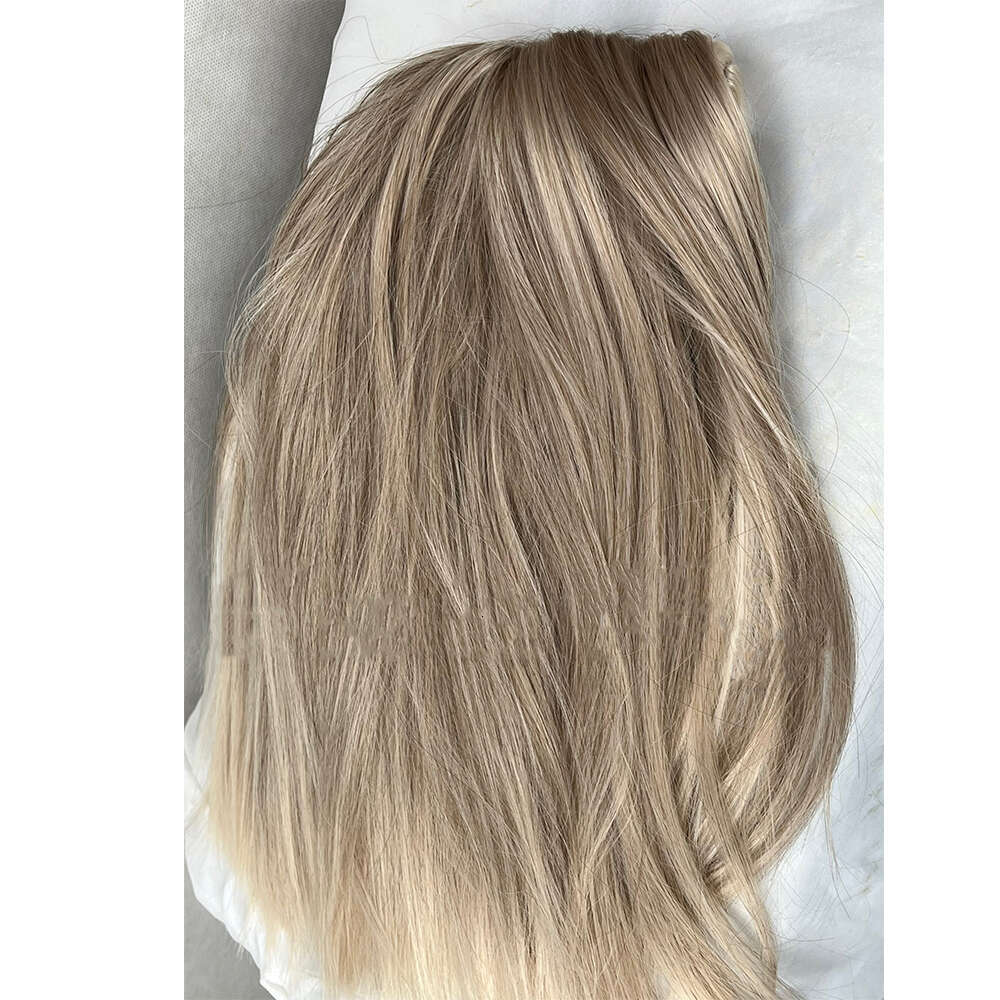 Japanese Synthetic Fiber 14" Ash Light Brown Platinum Blonde Lace Front Wig Strea Highlights Hair Eye Catching Gift Everyday