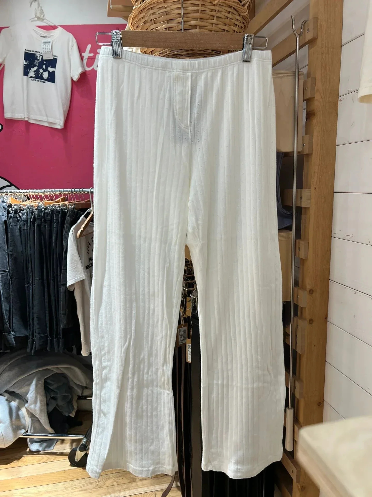 Womens eyelid white casual straight pants summer three button cotton high waisted pajamas Trouser solid simple home sports 240913
