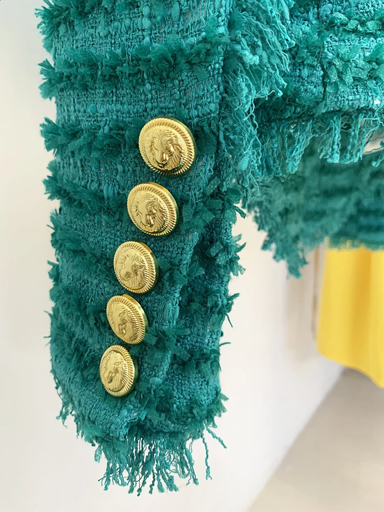 High Streets latest F/W jacket for womens slim fit tassel ruffled coarse tweed jacket 240906