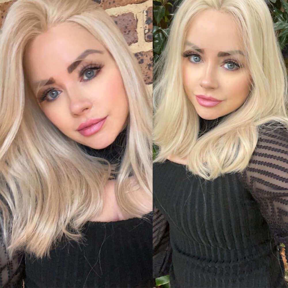 Japanese Heat Friendly Synthetic Fibres Honey Blonde Lace Front Wig Blended Human Hair Wigs 16"-24" 150% Density Natural Wavy