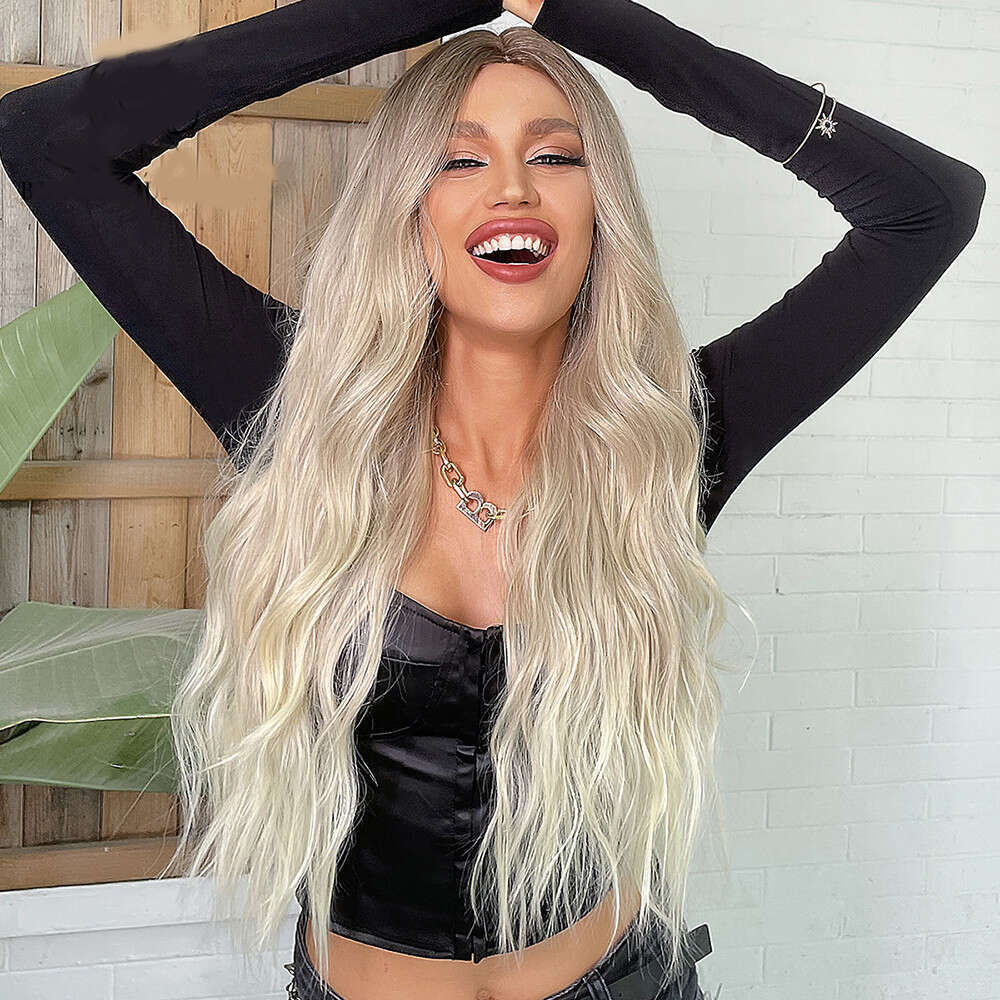 Natural Wave Synthetic Ash Platinum Blonde Lace Front Wig Mixed Human Hair Wigs For Women Heat Resistant Fiber Daily Cosplay