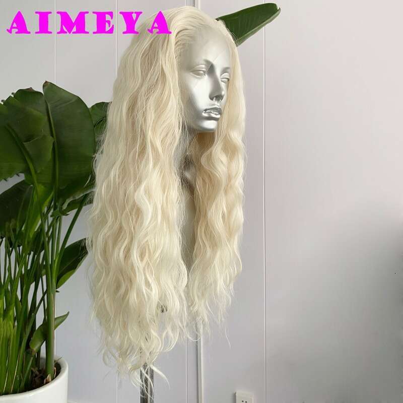 AIMEYA Platinum Blonde Loose Wave Synthetic Lace Front Wig Heat Resistant Fiber Hair Daily Use Cosplay Wigs Natural Haire