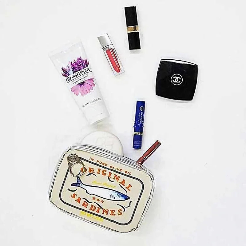 Novelty Retro Canned Sardines Style Cosmetic Bag Animal Makeup Bags Cute Portable Bath Travel Sack Women Handbags 240913
