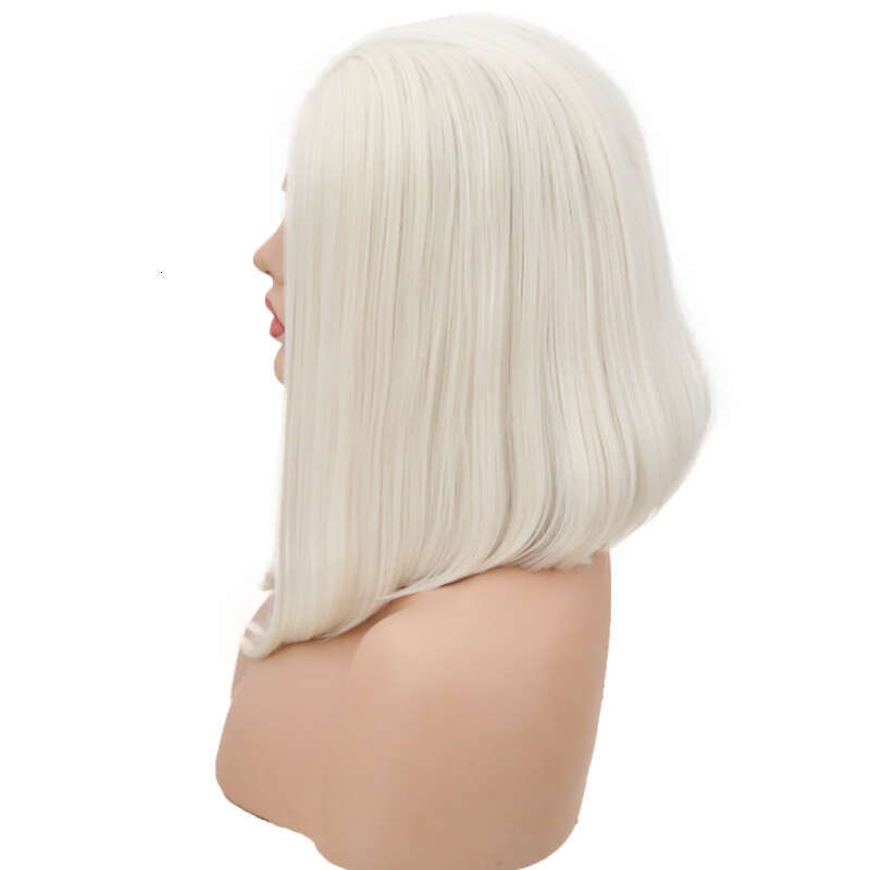 Natural Haire White Blonde Lace Front Wigs For Women Straight Short Bob Heat Resistant Synthetic Hair Cosplay Wedding Wig