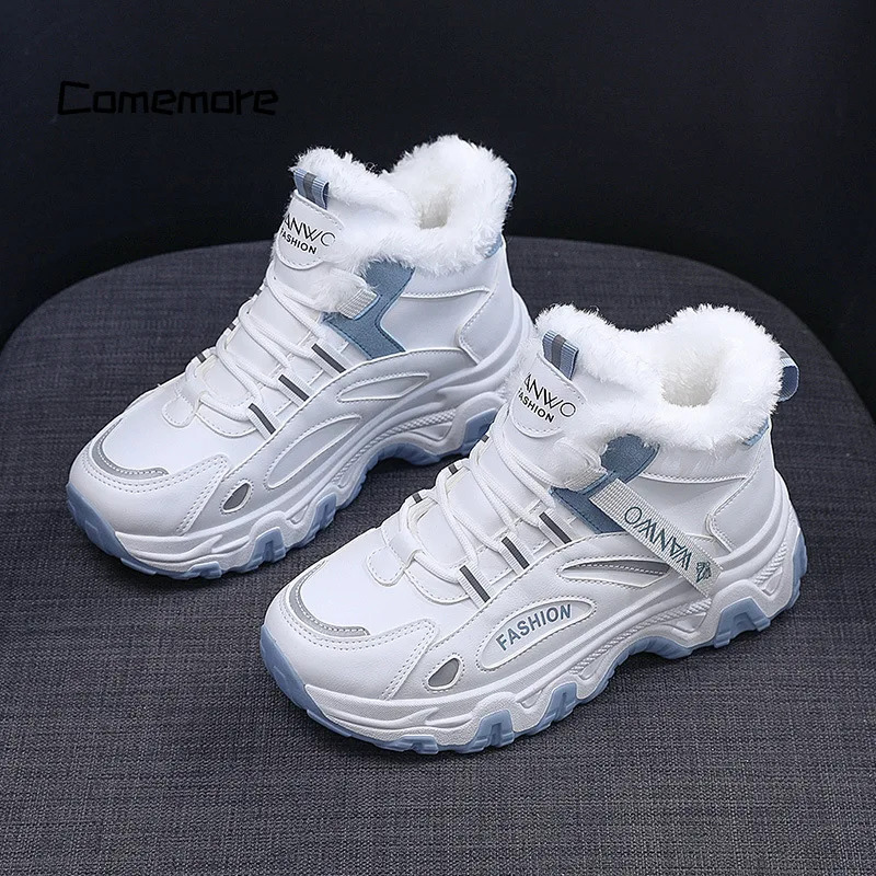 Comemore chunky Platform plush Vulcanize Shoes Fashion Plus Veet Warm Casual Running Shoe for Woman Winter Women's Sneakers 40