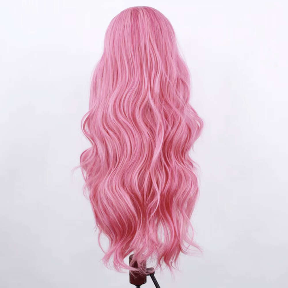 AIMEYA Pink Long Body Wave Side Part Lace Front Heat Resistant Synthetic Hair Daily Use Cosplay Wig