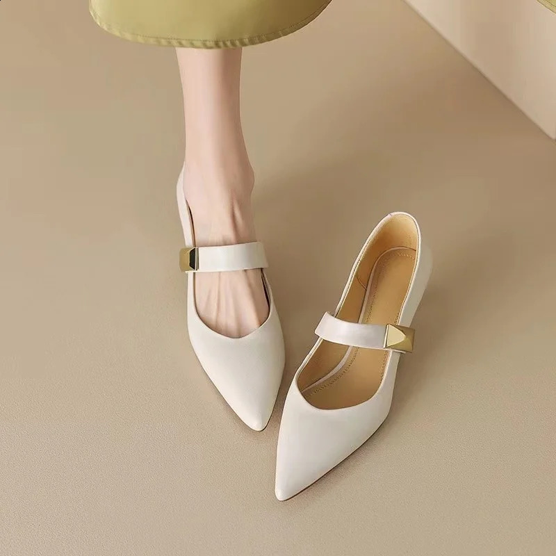 Fashion Womens Mary Jane Shoes Pointed Toe High Heel Stiletto Metallic Trim Elegant Shoes Zapatos Mujer Elegant Ladies 240904