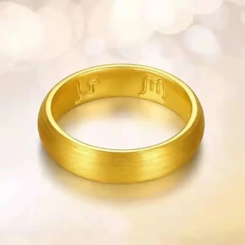 Fine gold AU999 six character ergonomic ring a true couple jewelry 24K pure closed mens and womens fashion 240912