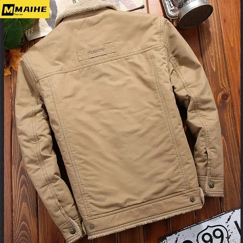 Retro fur collar Winter Jacket Mens Thick warm Coat Casual lamb fleece Parka Mens Trend Jacket Mens Bomber Jacket 6xl 240911