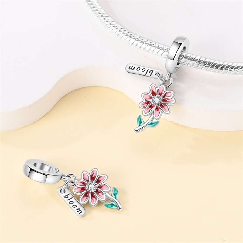 New 925 Sterling Silver Spring Tulip Pansy Flower Charms Bead Fit Original Bracelets Fine DIY Jewelry Birthday Gift