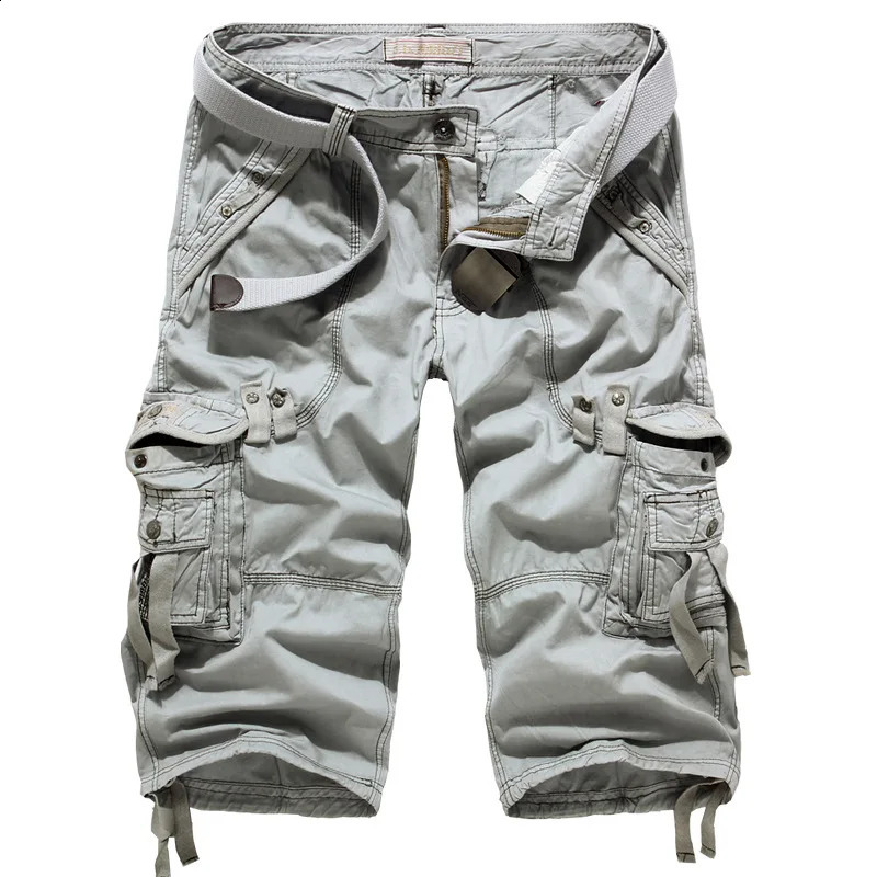 Korean Version of Mens Loose Multi Pocket Workwear Pants Washed Cropped Pants Cropped Pants Loose Cotton Pants 240913