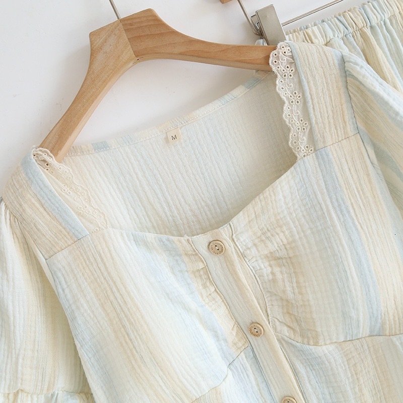 2024 Summer Women's Pamas Suit 100% Cotton Lady Pamas With Chest Pads Sleepwear 2-Piece Simple Thin Home Clothes