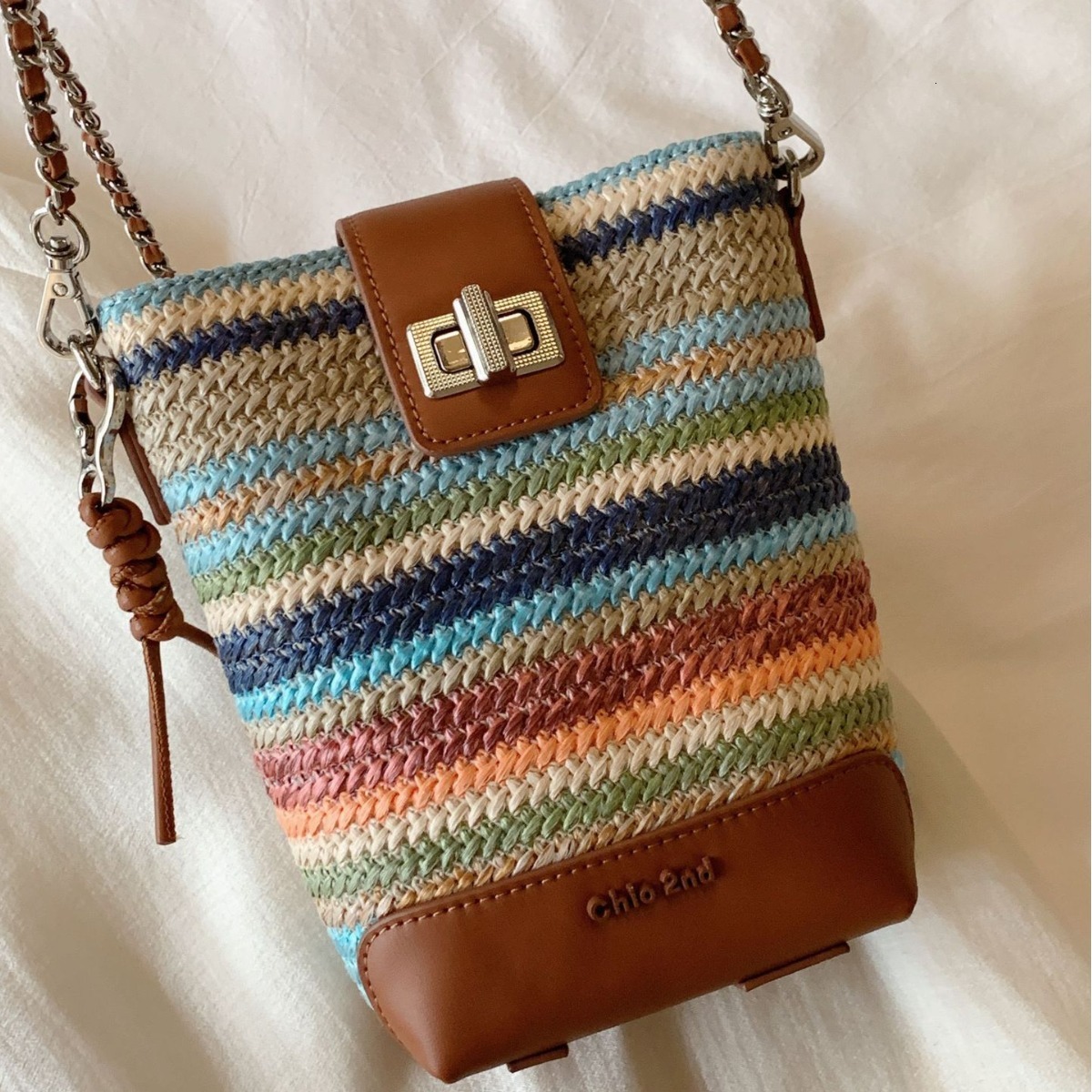Rainbow Bridge Bucket Women's 2024 New Summer Small Woven Single Shoulder Crossbody Bag