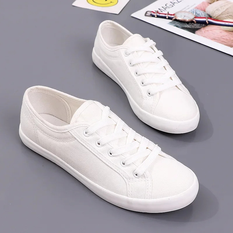 Unisex White Canvas Casual Summer Vulcanized Lace-up Students Cloth Shoe Women's Flats Sneakers Women Board Shoes