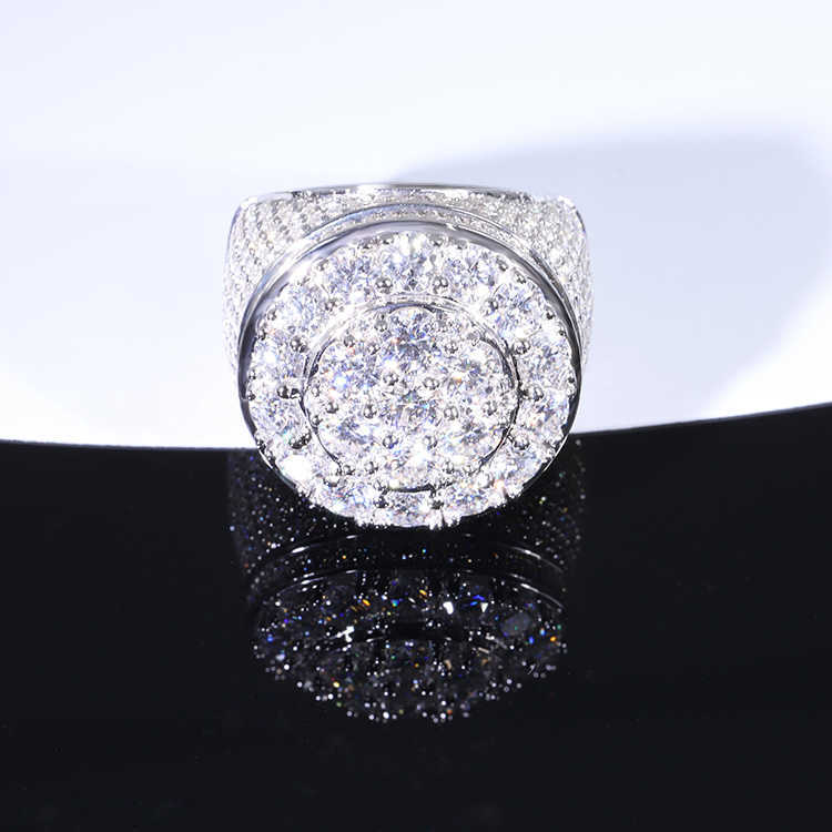 Hip Hop Style Iced Out Ring Round Brilliant Cut VVS Moissanite Gold Plated Sterling Silver Ring For Men